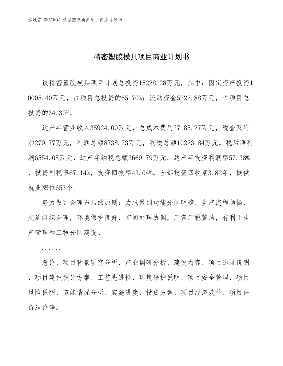 （项目计划）精密塑胶模具项目商业计划书_第1页