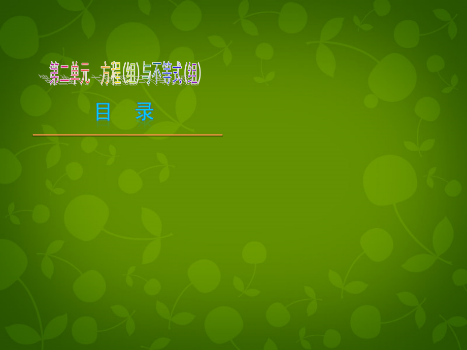 山东省胶南市大场镇中心中学九年级数学 第二单元 方程（组）与不等式（组）复习课件 （新版）北师大版_第1页