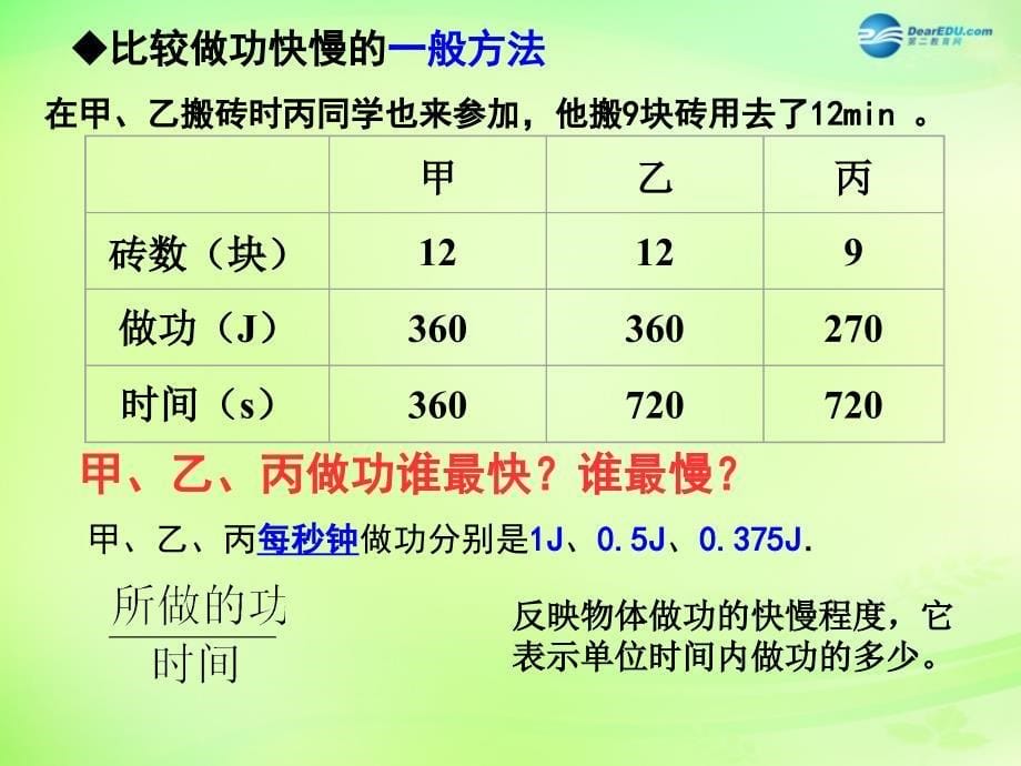 重庆市梁平实验中学八年级物理全册 10.4 做功的快慢课件 （新版）沪科版_第5页