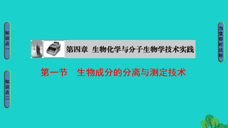 2018-2019学年高中生物 第4章 生物化学与分子生物学技术实践 第1节 生物成分的分离与测定技术课件 苏教版选修1_第1页