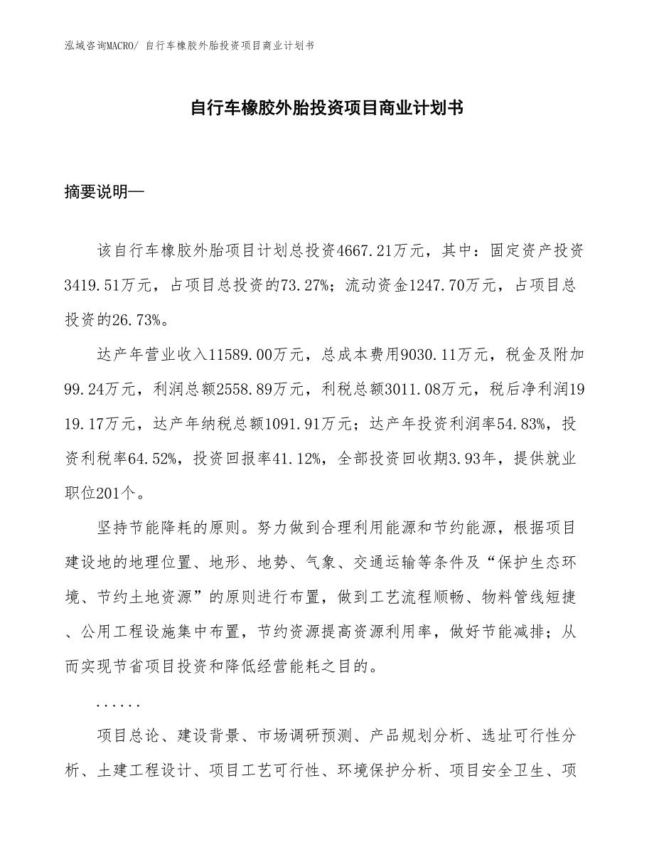 （参考）自行车橡胶外胎投资项目商业计划书_第1页