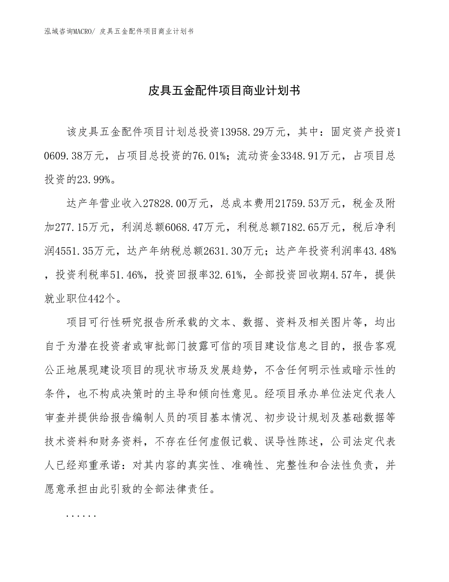 （项目计划）皮具五金配件项目商业计划书_第1页