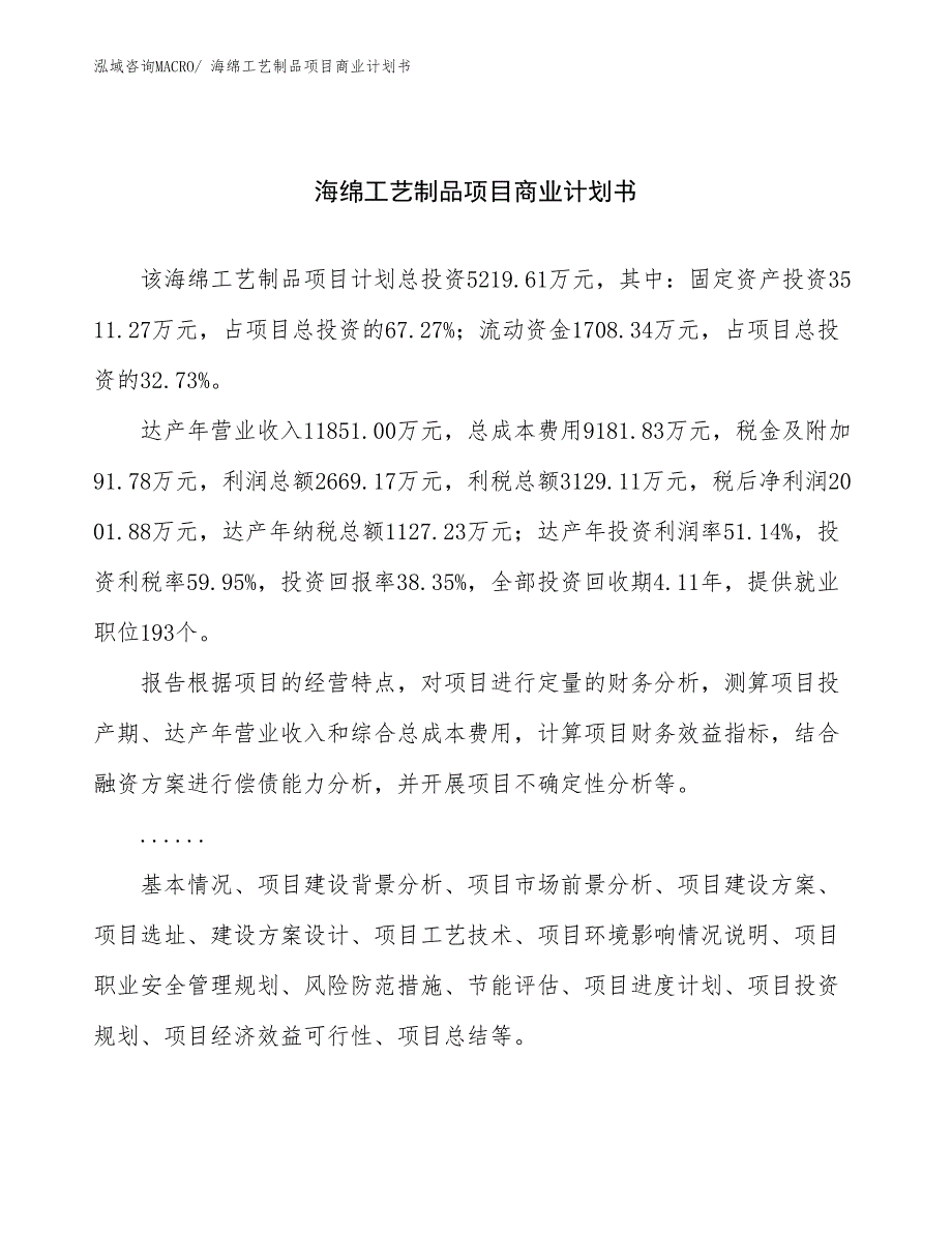 （项目计划）海绵工艺制品项目商业计划书_第1页