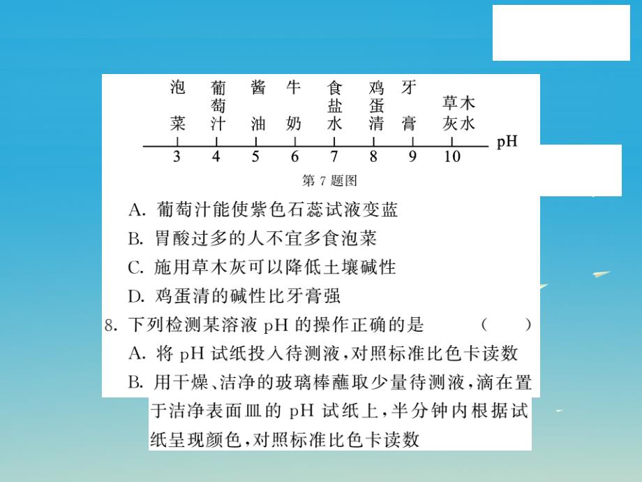 2018春九年级化学下册 第7单元 常用的酸和碱、酸的性质自我测评课件 （新版）鲁教版_第4页