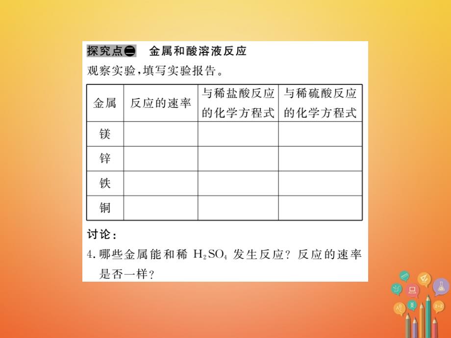 2018届九年级化学下册8金属和金属材料8.2金属的化学性质习题课件(新版)新人教版_第4页