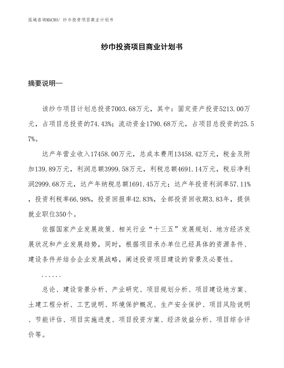 （参考）纱巾投资项目商业计划书_第1页