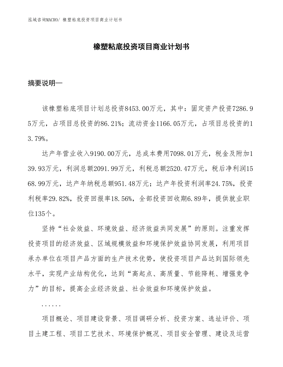 （模板）橡塑粘底投资项目商业计划书_第1页