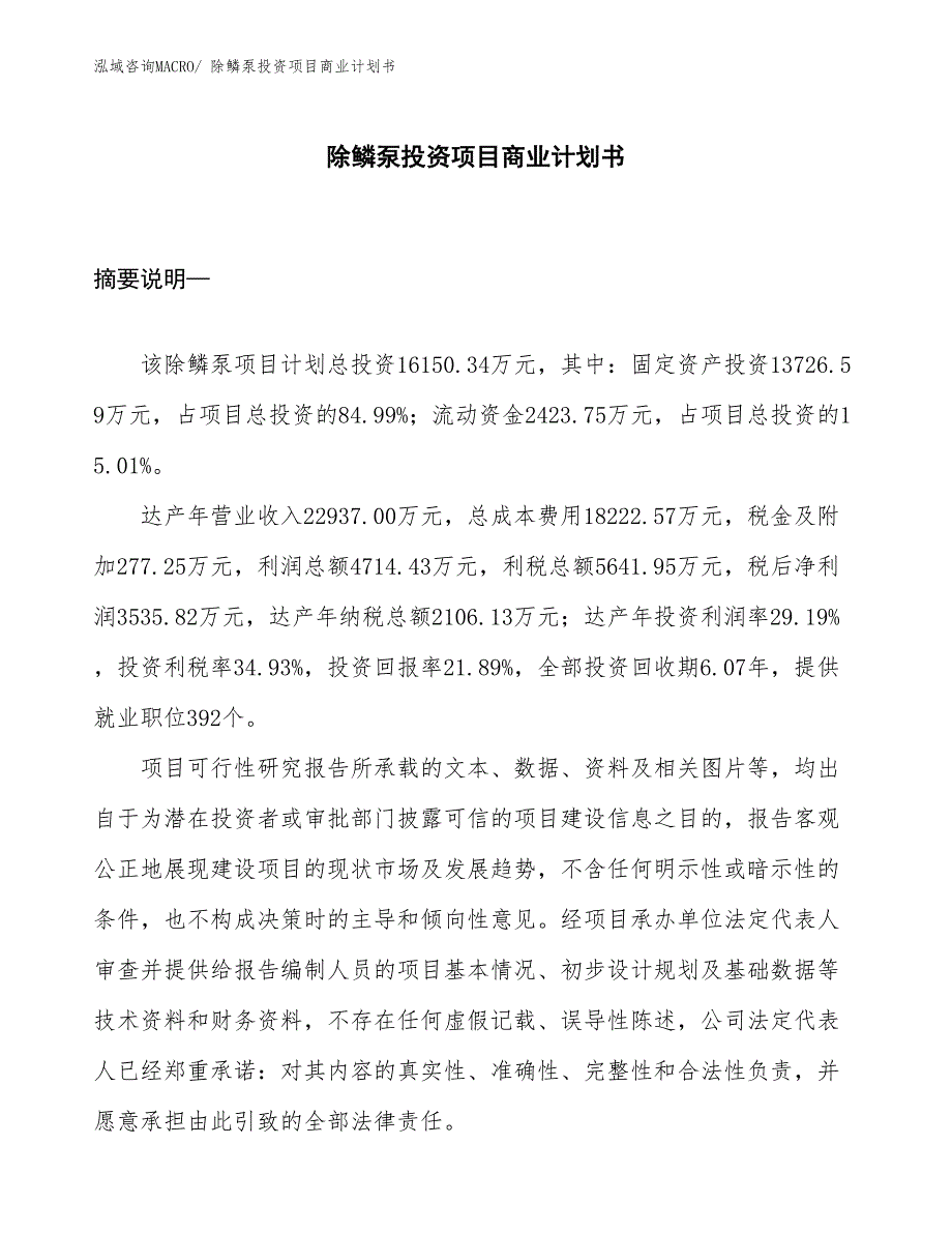 （汇报资料）除鳞泵投资项目商业计划书_第1页