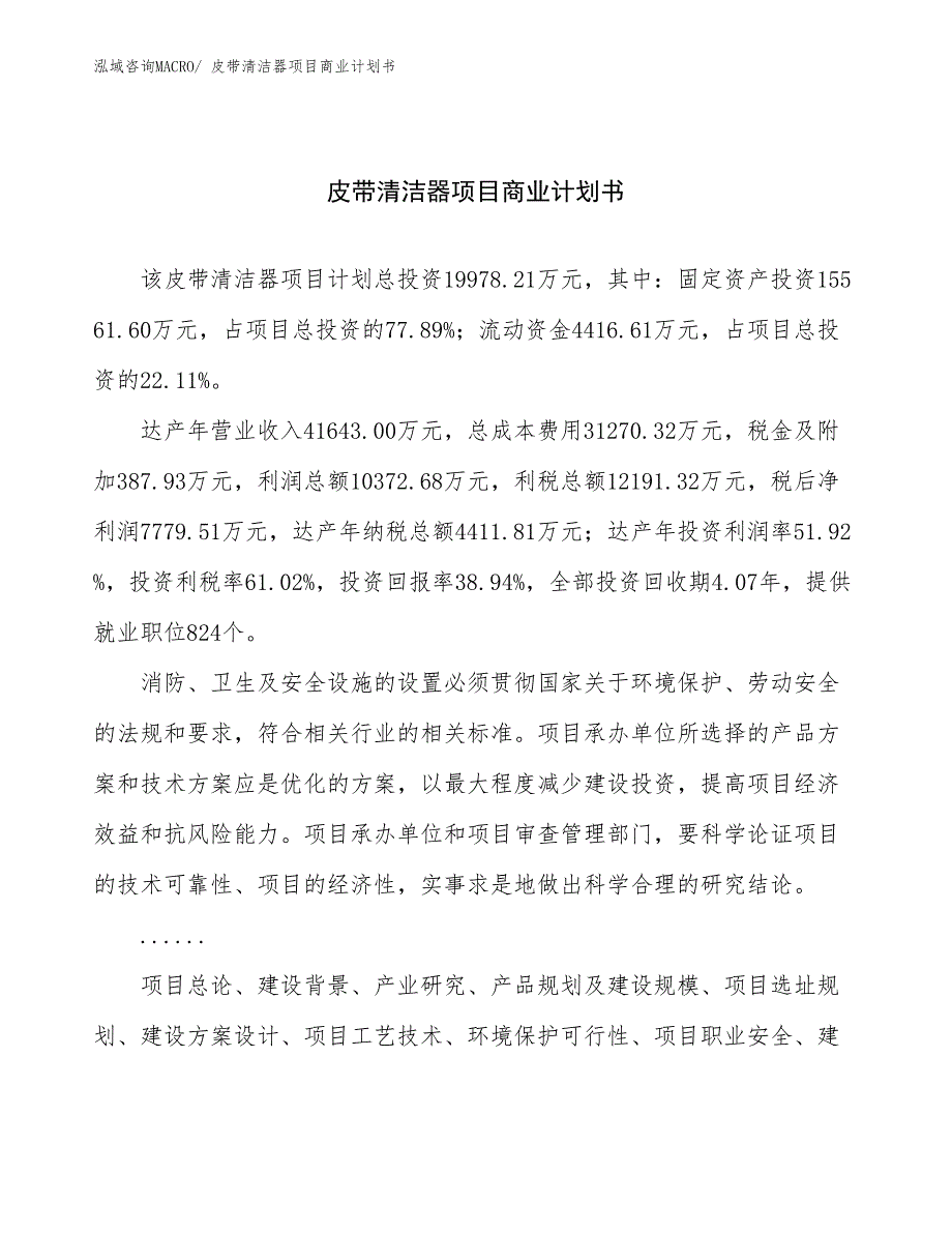 （项目说明）皮带清洁器项目商业计划书_第1页