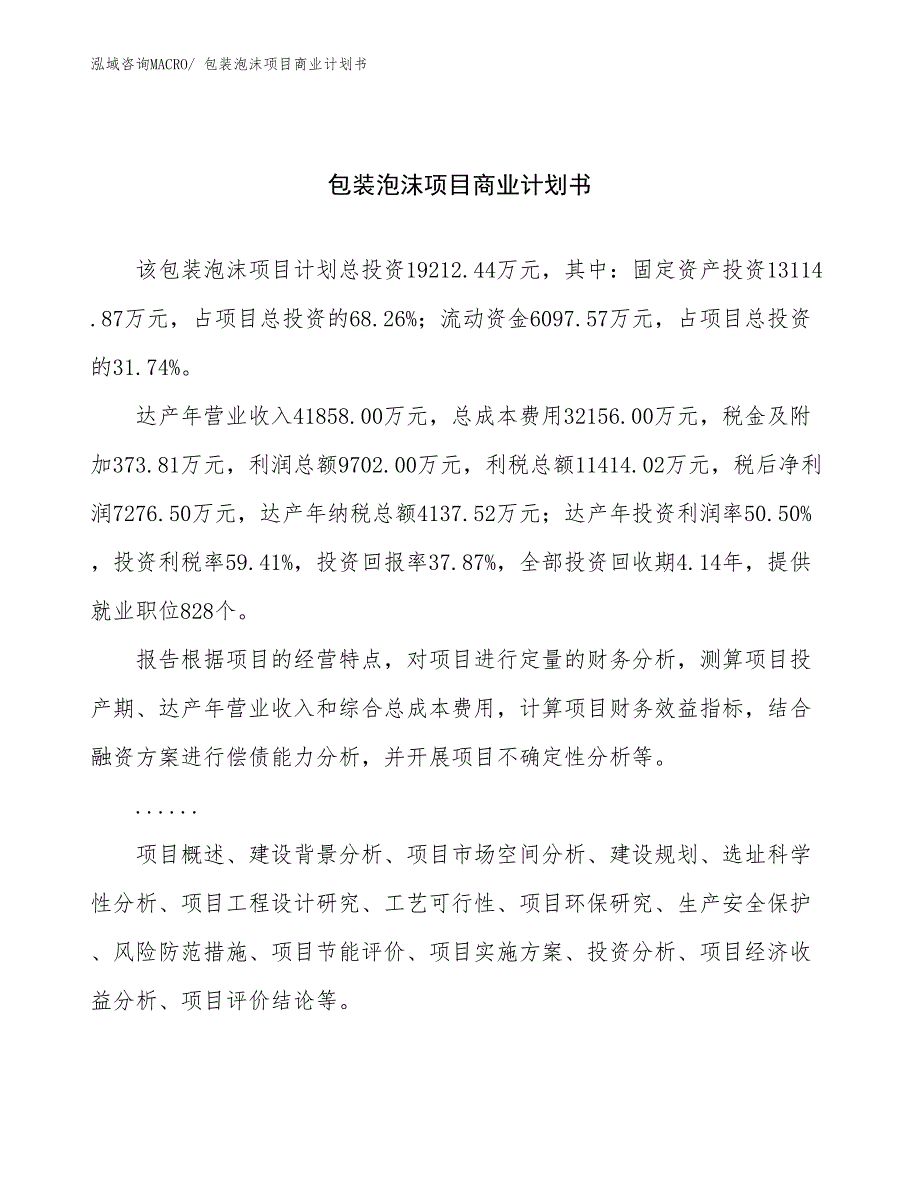 （项目计划）包装泡沫项目商业计划书_第1页