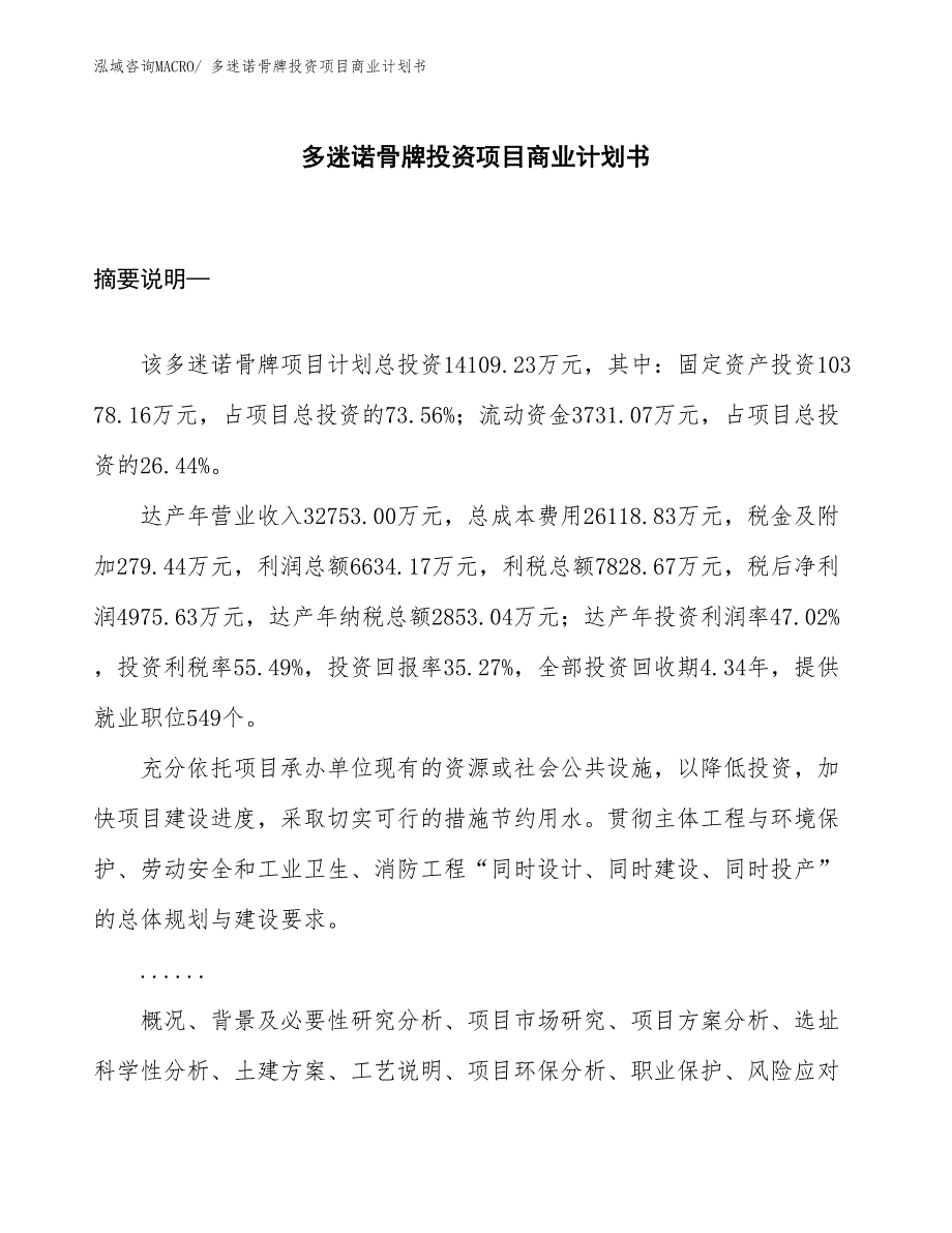 （准备资料）多迷诺骨牌投资项目商业计划书_第1页