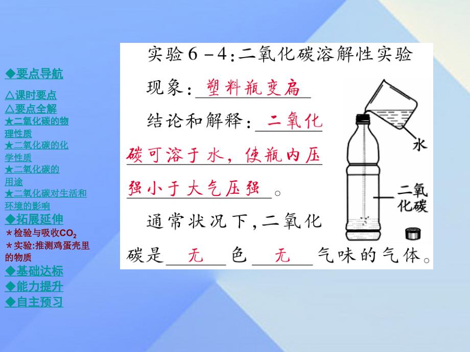 2018年秋九年级化学上册 第6单元 碳和碳的化合物 课题3 课时一 二氧化碳教学课件 新人教版_第4页