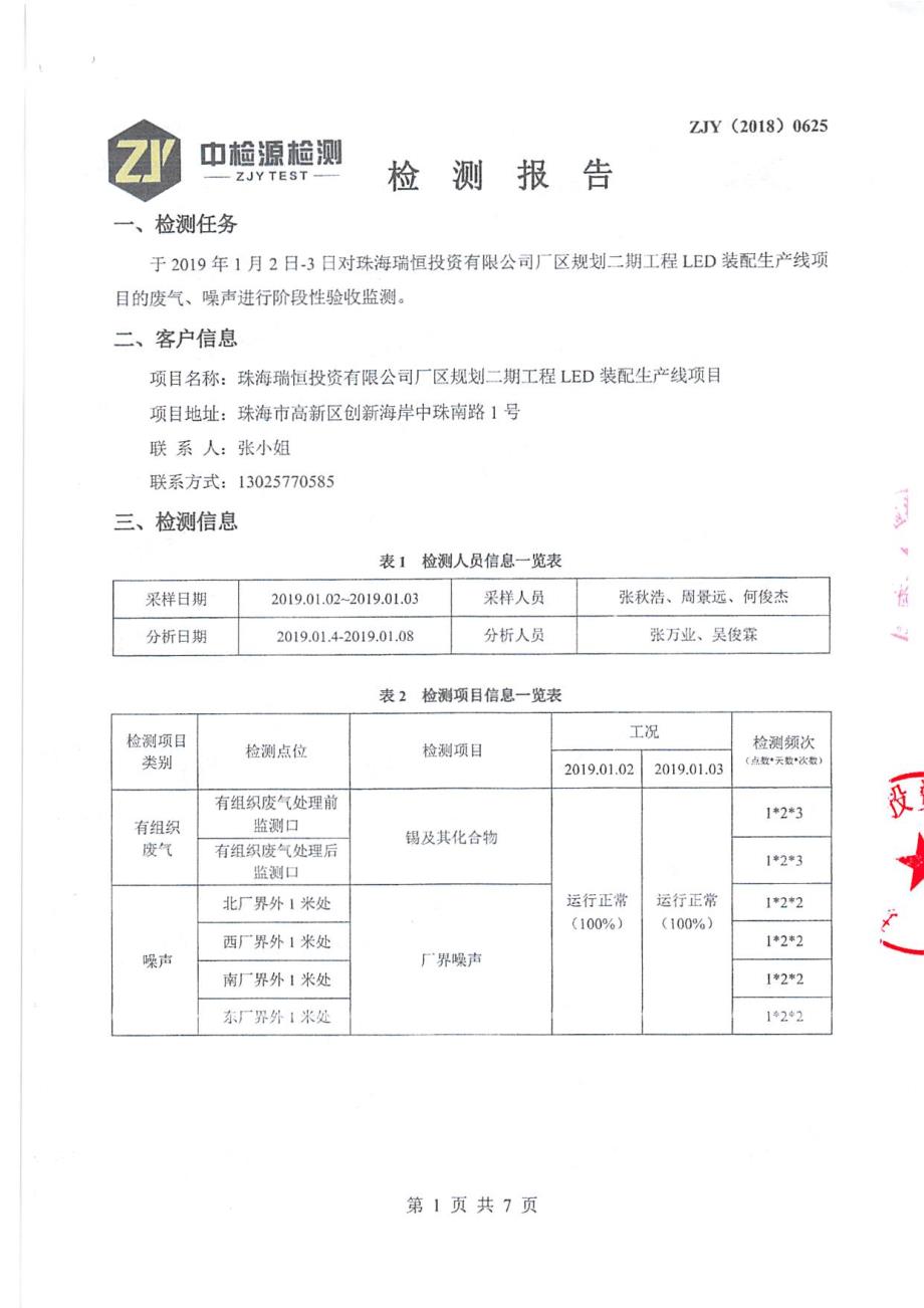 瑞恒投资公司二期工程LED装配生产线项目检测报告_第3页