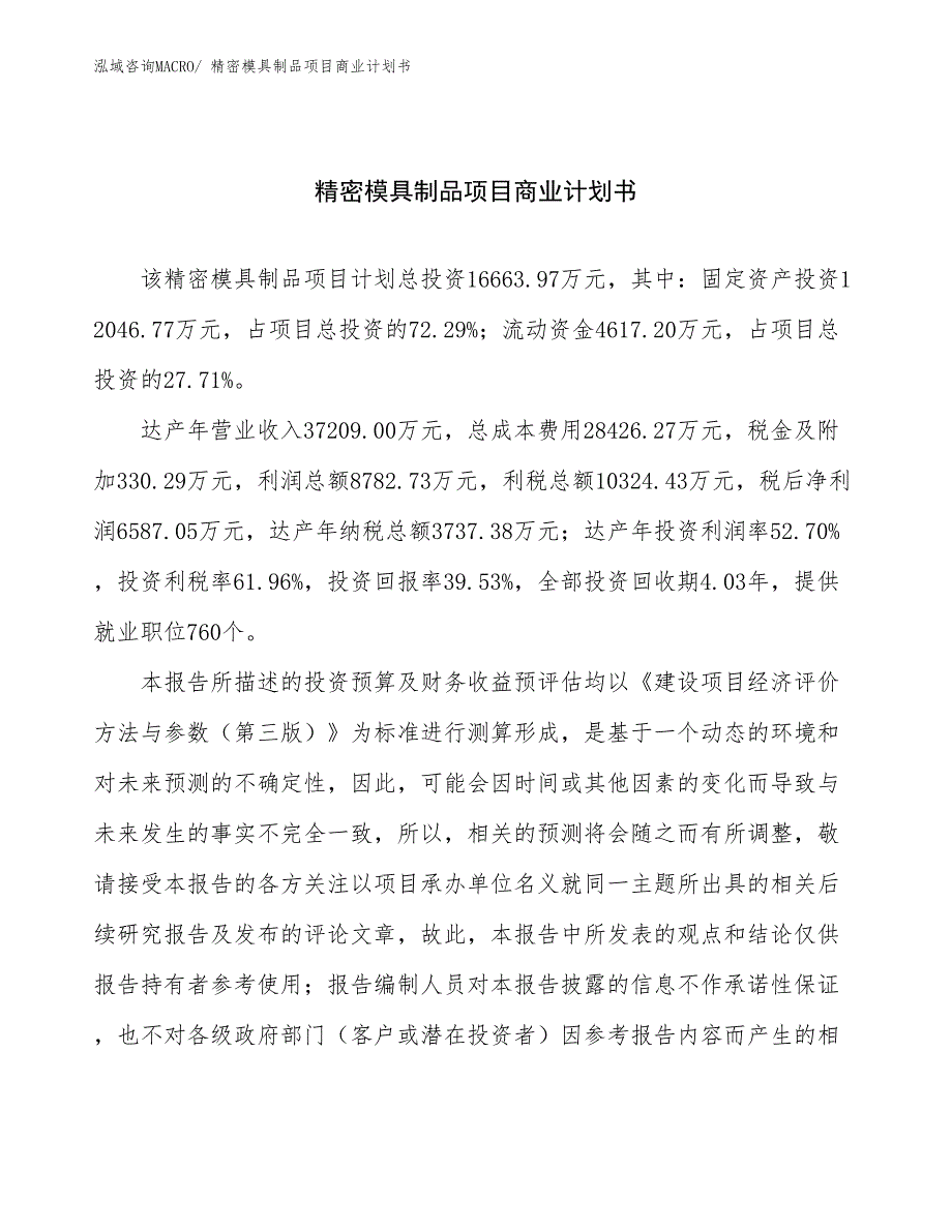 （创业）精密模具制品项目商业计划书_第1页