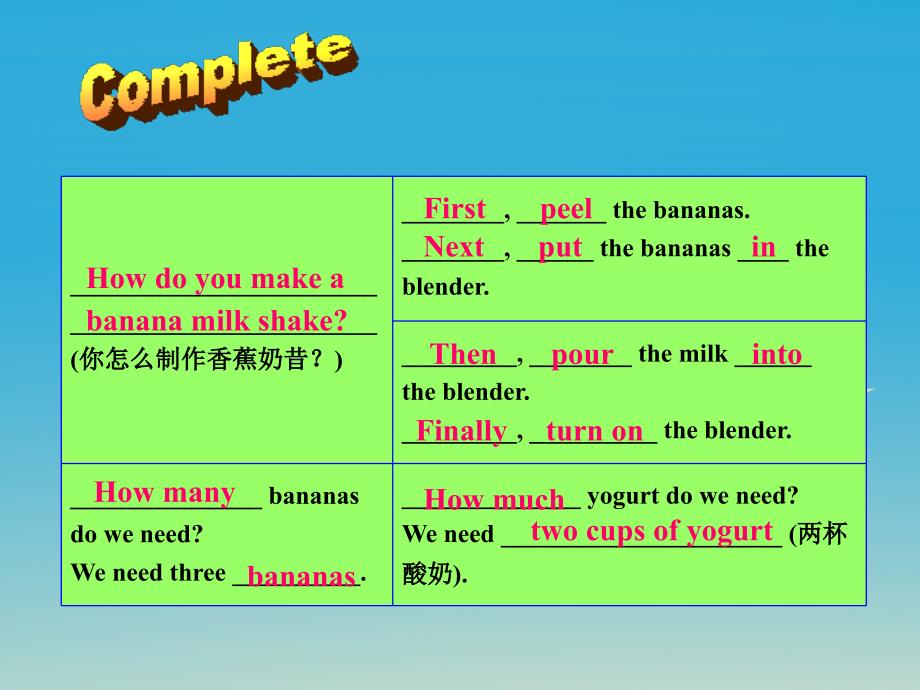 2018-2019年八年级英语上册 unit 8 how do you make a banana milk shake section a（grammar focus-3c）课件 （新版）人教新目标版_第3页