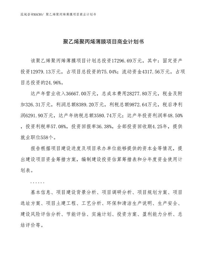 （项目计划）聚乙烯聚丙烯薄膜项目商业计划书