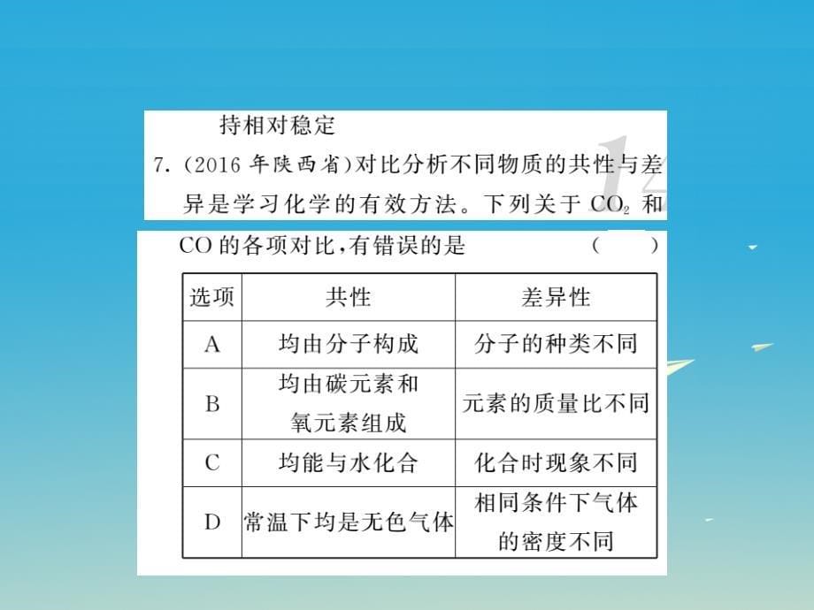 贵州专版2018年中考化学第一轮复习基础梳理夯基固本第六单元碳和碳的氧化物第2讲二氧化碳的制取性质用途习题课件新人教版_第5页