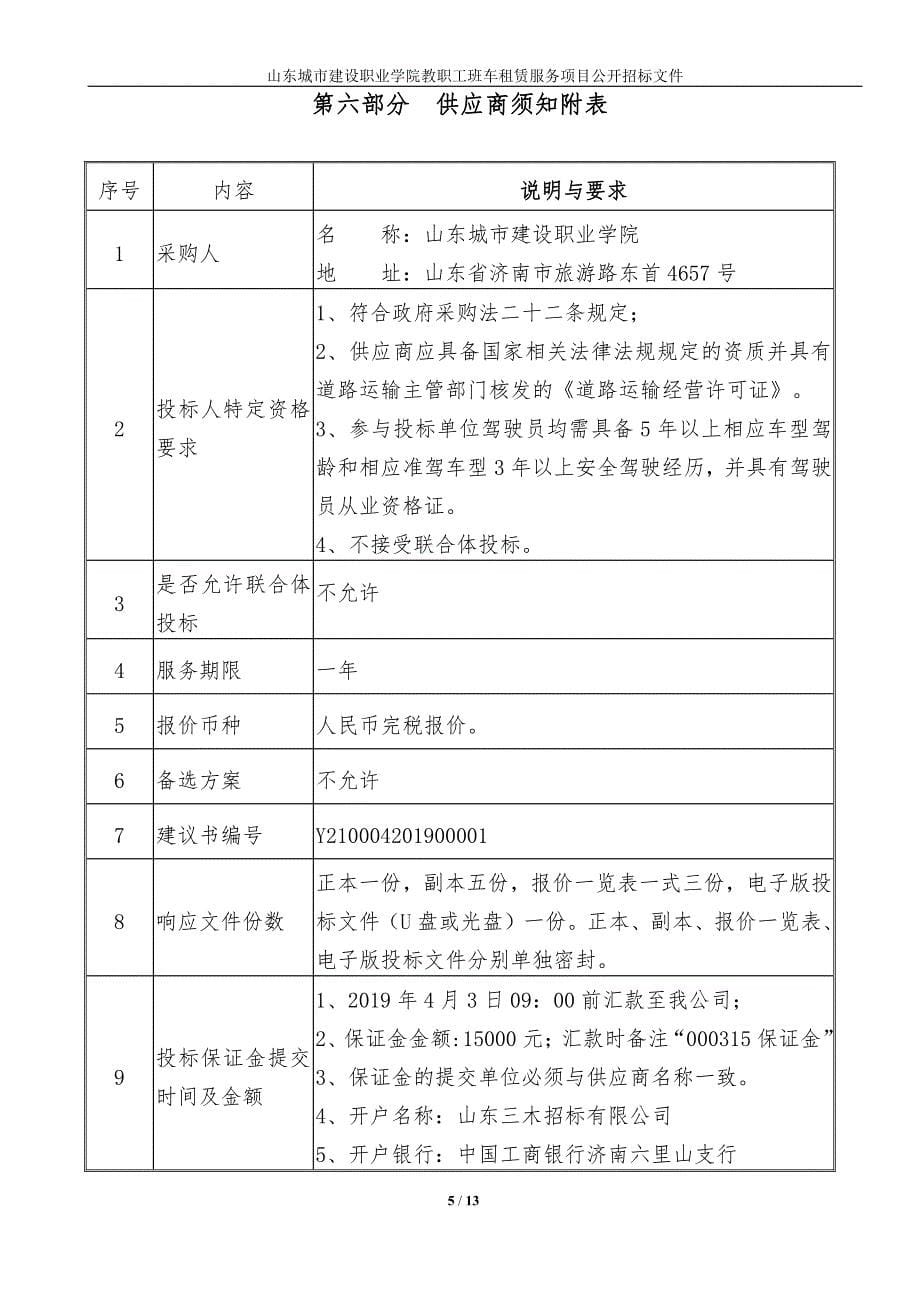 山东城市建设职业学院教职工班车租赁服务项目公开招标文件_第5页