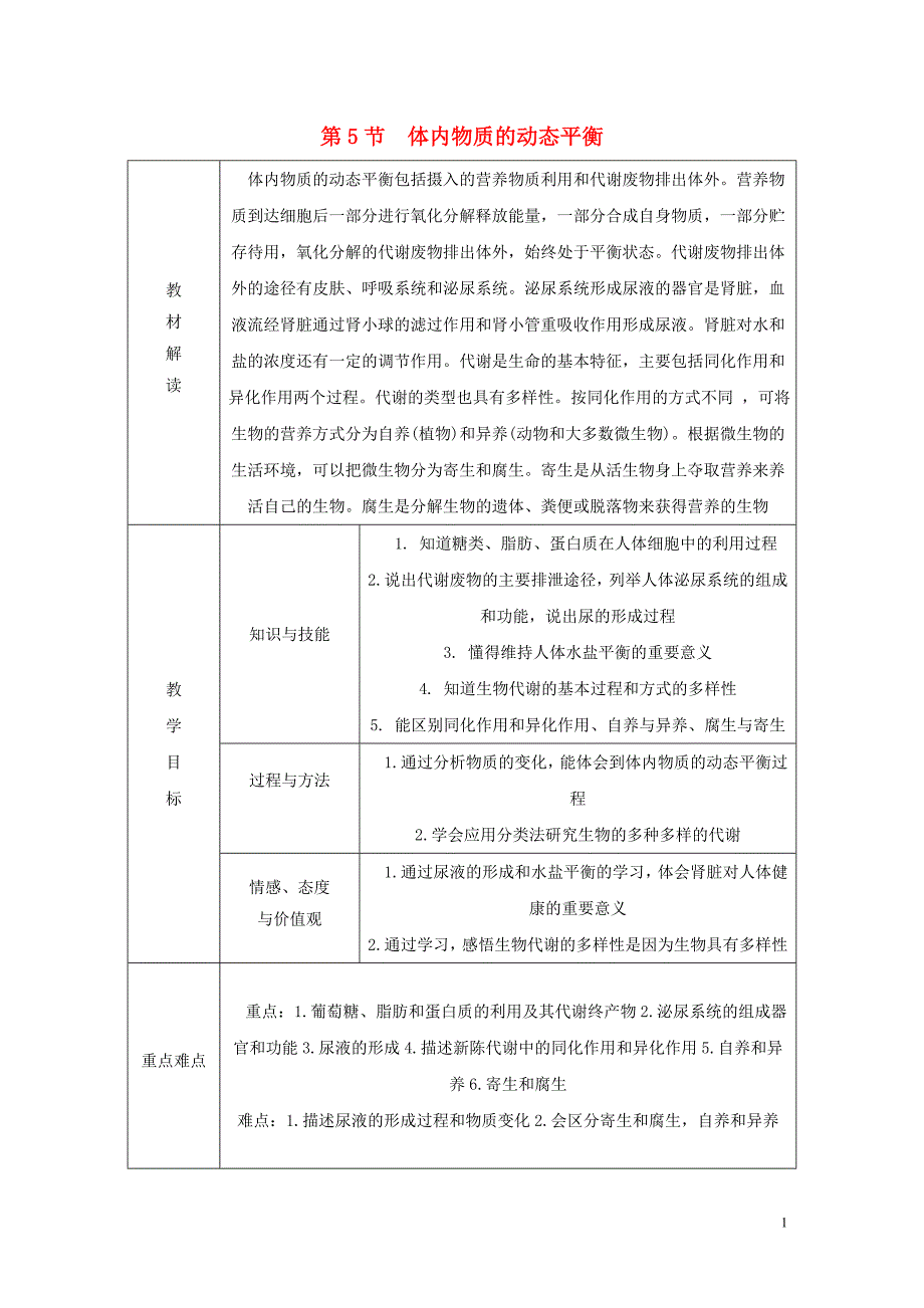 2018年秋九年级科学上册第4章代谢与平衡第5节体内物质的动态平衡学案无答案新版浙教版_第1页