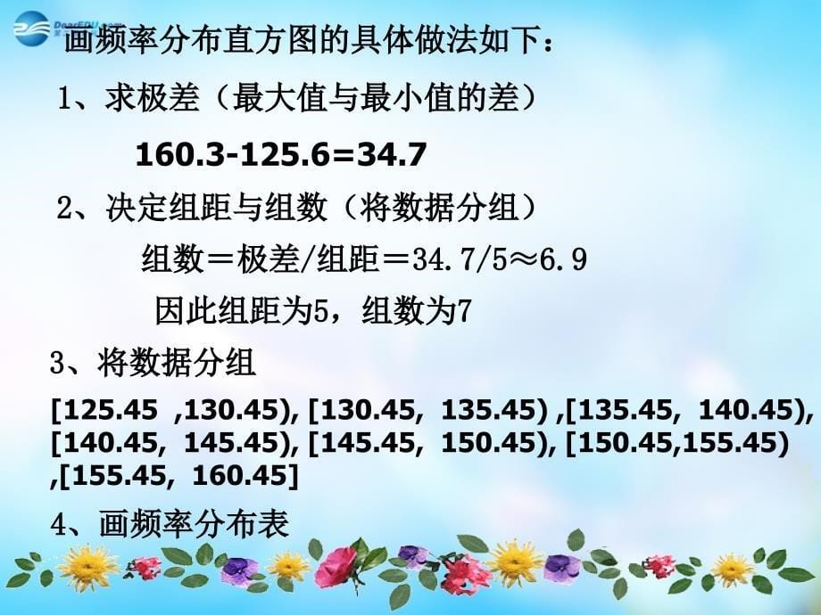 （教师参考）高中数学 2.2.1 用样本的频率分布估计总体分布课件1 新人教a版必修3_第5页