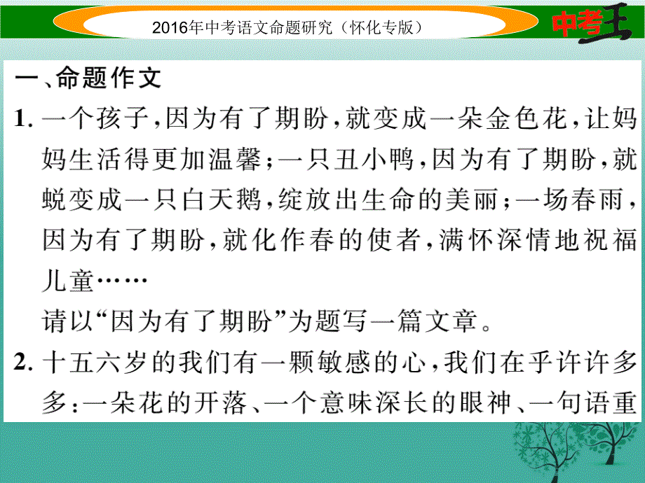 （怀化专版）2018年中考语文 第五编 中考写作提升篇 附录11 全国2018年中考作文试题集锦课件_第2页