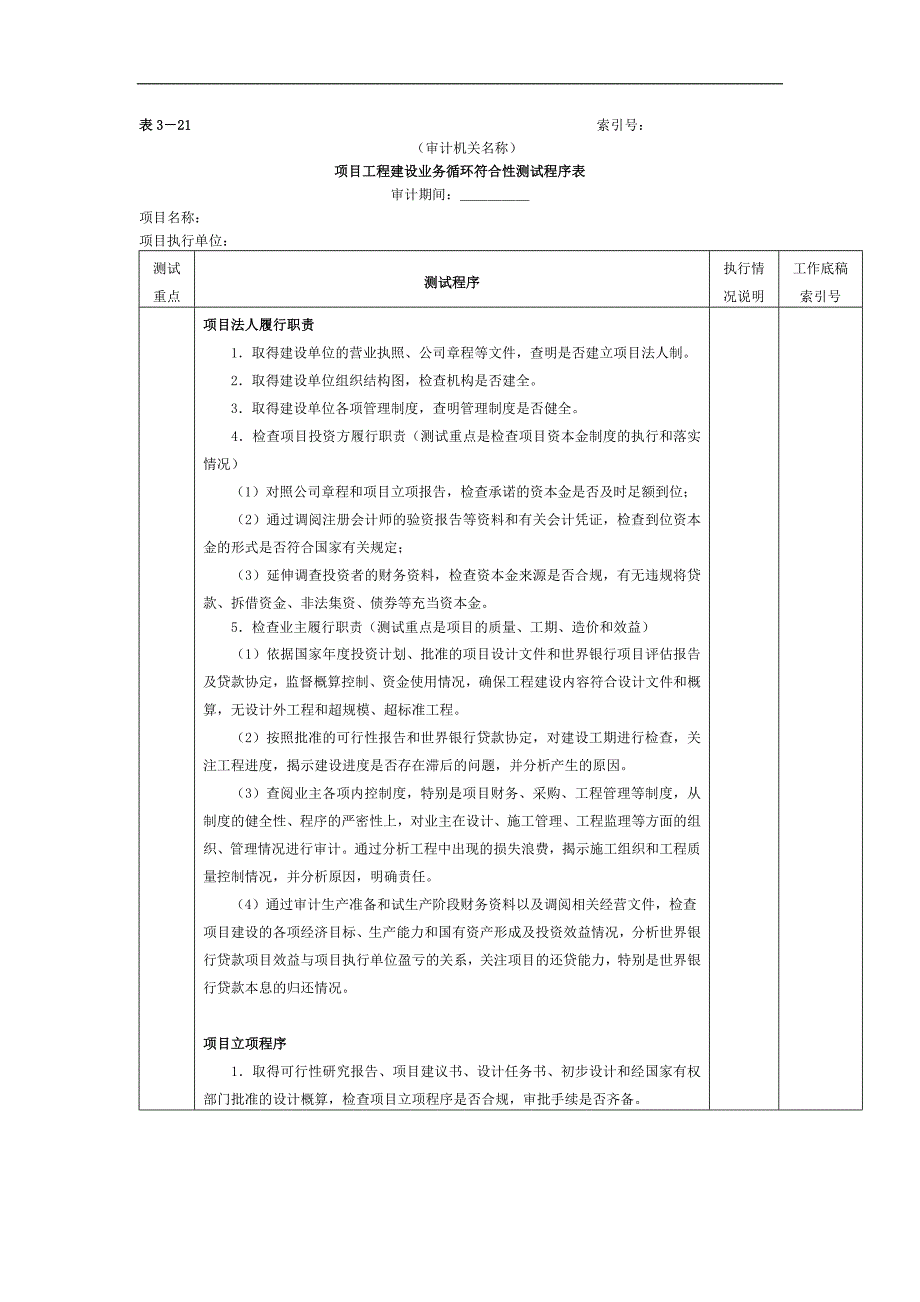 【财务表格】项目工程-2项目工程建设业务循环符合性测试程序表.doc_第1页