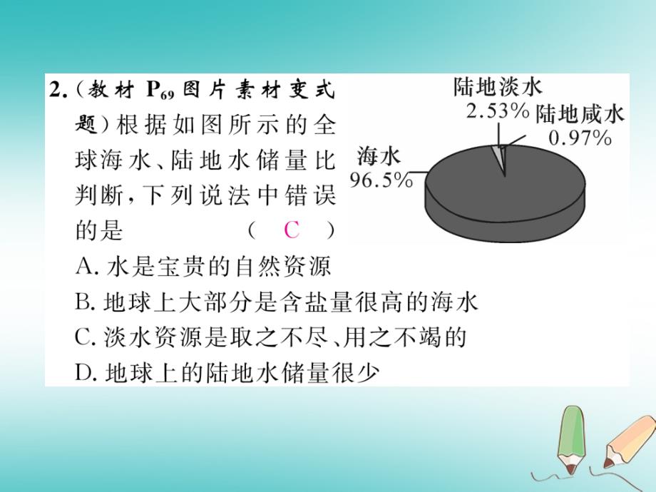 江西专版2018年秋九年级化学上册第4单元自然界的水4.1爱护水资源作业课件(新版)新人教版_第3页