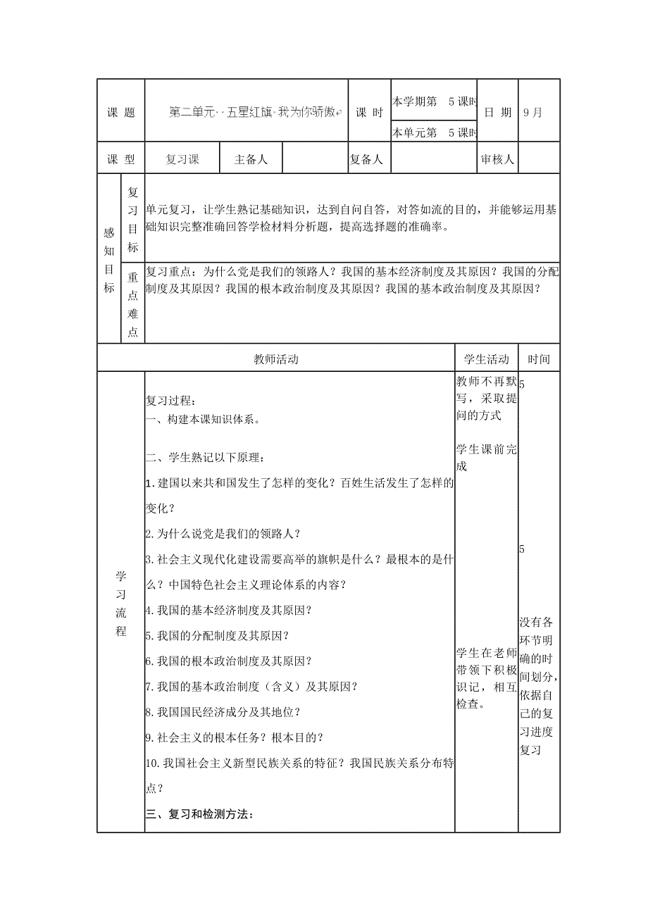 2.5人民当家作主（复习） 教案（鲁教版九年级全）_第1页