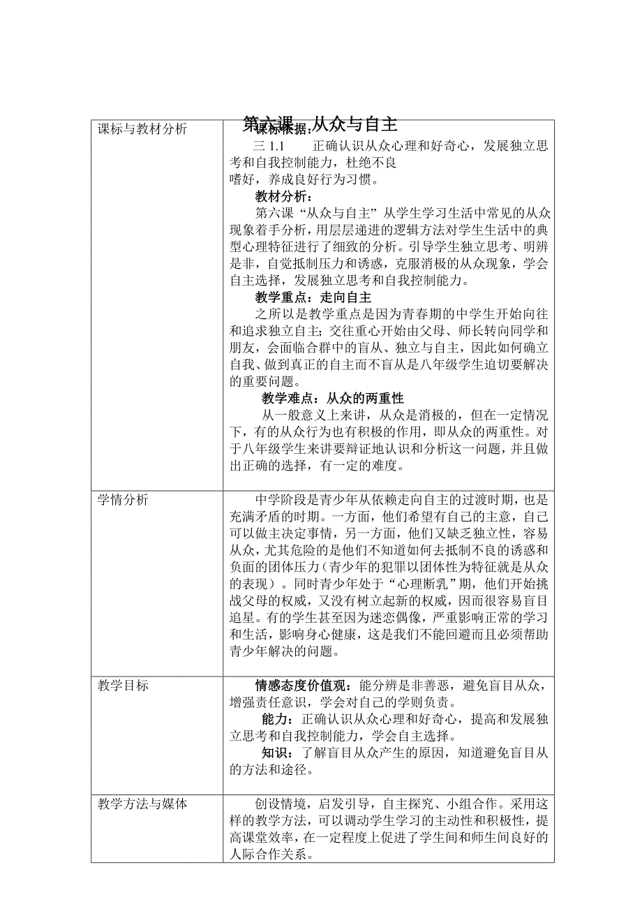 3.1从纵与自我 教案7（政治教科版八年级上册）_第1页