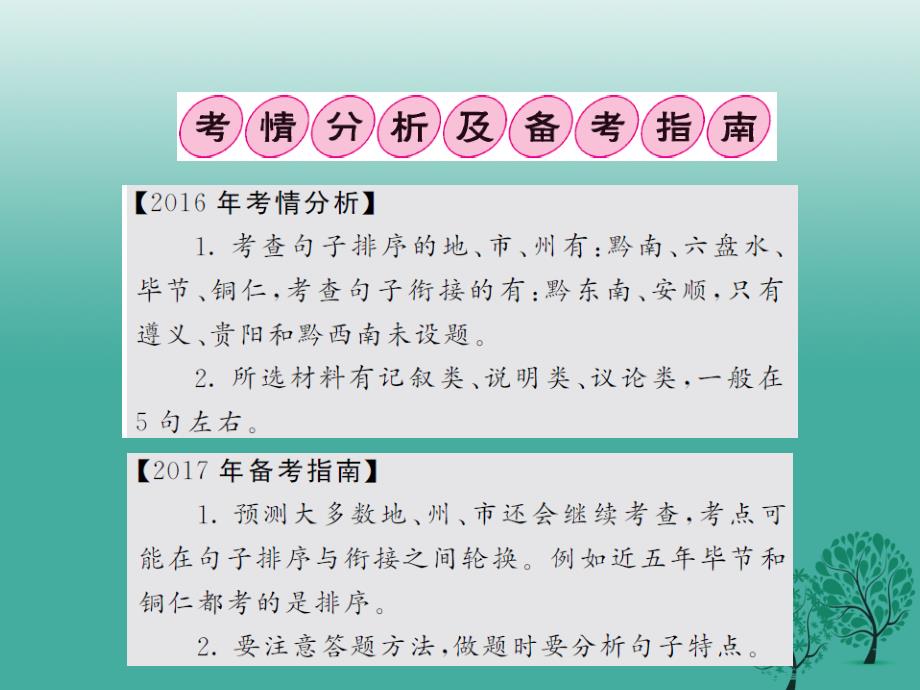 （贵州专版）2018中考语文总复习 专题五 句子的排序与衔接课件1_第2页