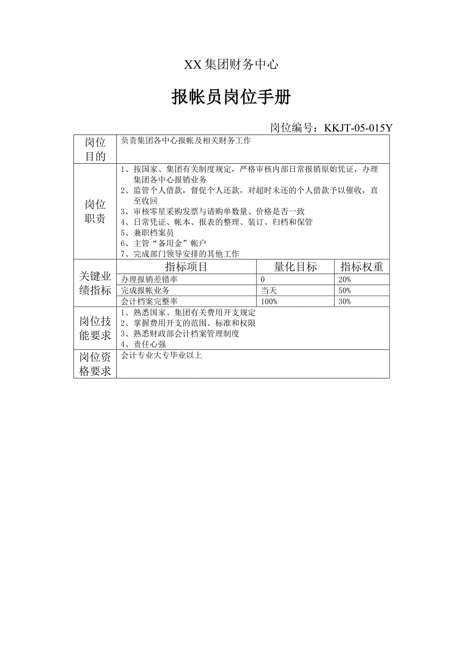 集团财务中心报帐员岗位手册表.doc_第1页