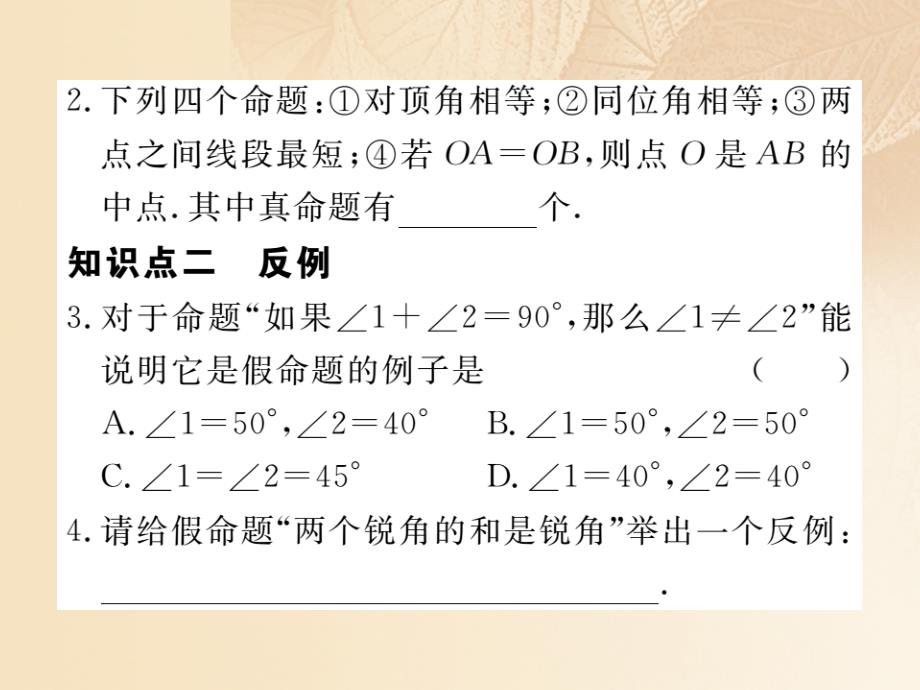 通用2018-2019学年八年级数学上册2.2命题与证明第2课时真命题假命题与定理作业课件1新版湘教版_第3页