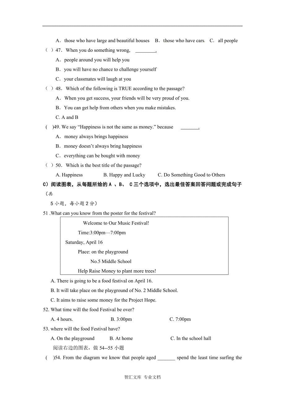 邵阳县2016年中考二模英语试卷及答案含听力mp3_第5页