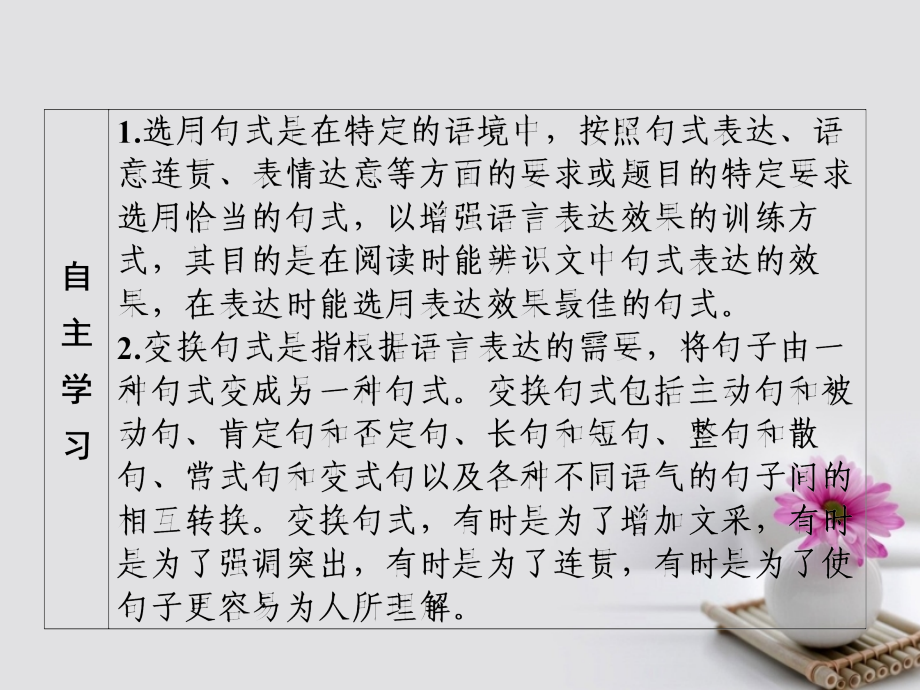 2018版高考语文一轮总复习专题四仿用、选用、变换句式（含修辞）2选用、变换句式课件_第3页