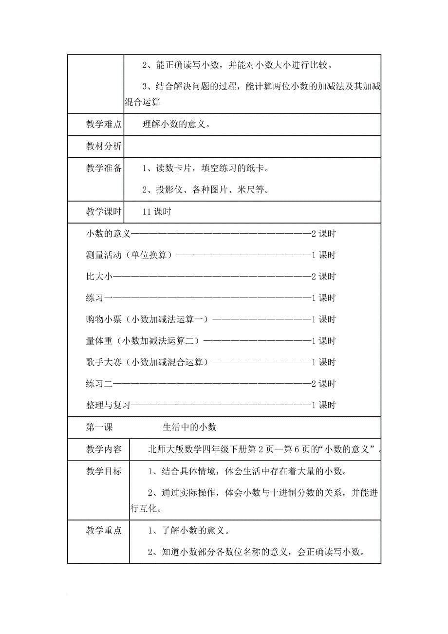 最新2019年北师大版小学四年级数学下册教学计划和教案优质精品_第5页