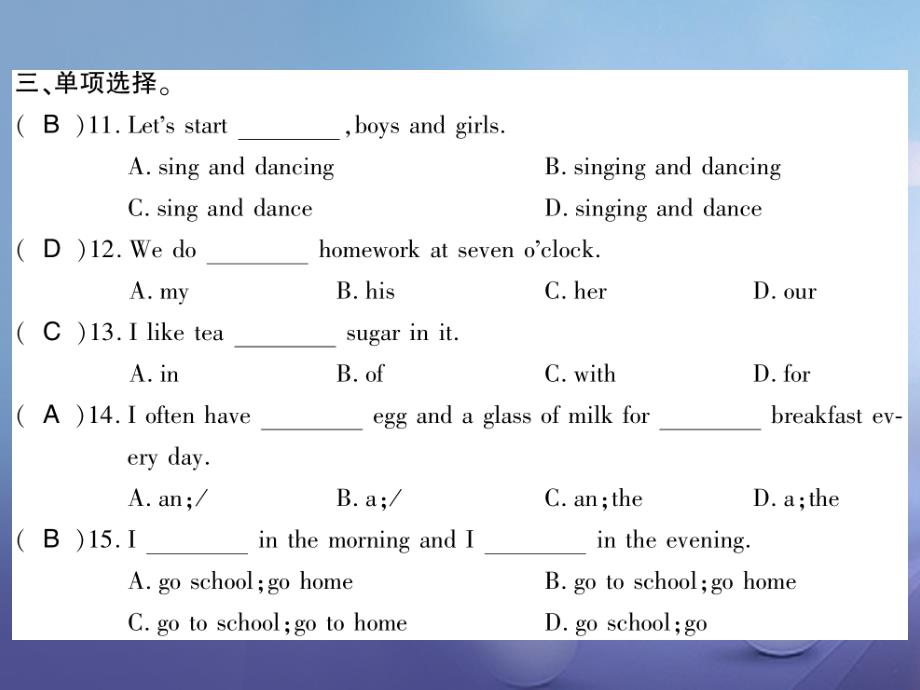 通用版2018-2019学年七年级英语上册module5myschooldayunit2westartworkatnineo’clock习题课件新版外研版_第3页