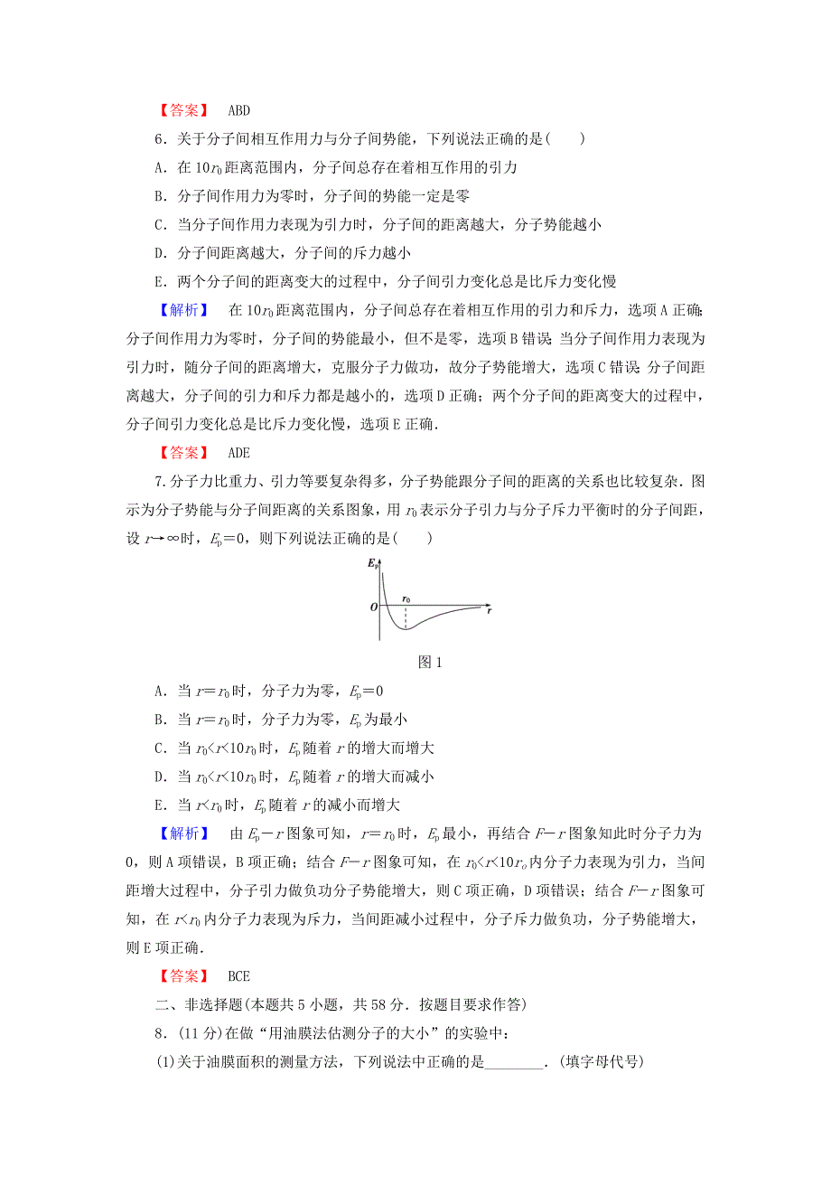 2016-2017学年高中物理第1章分子动理论章末综合测评鲁科版选修_第3页