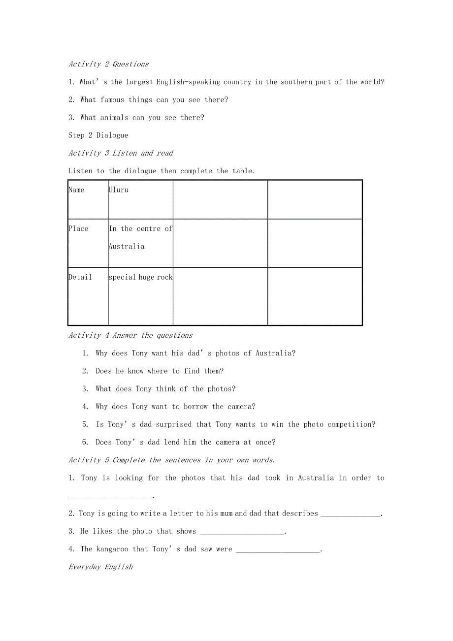 九年级英语上册 module 7 australia unit 1 unit 1 i’m looking for the photos that you took in australia精品教案 外研版_第2页