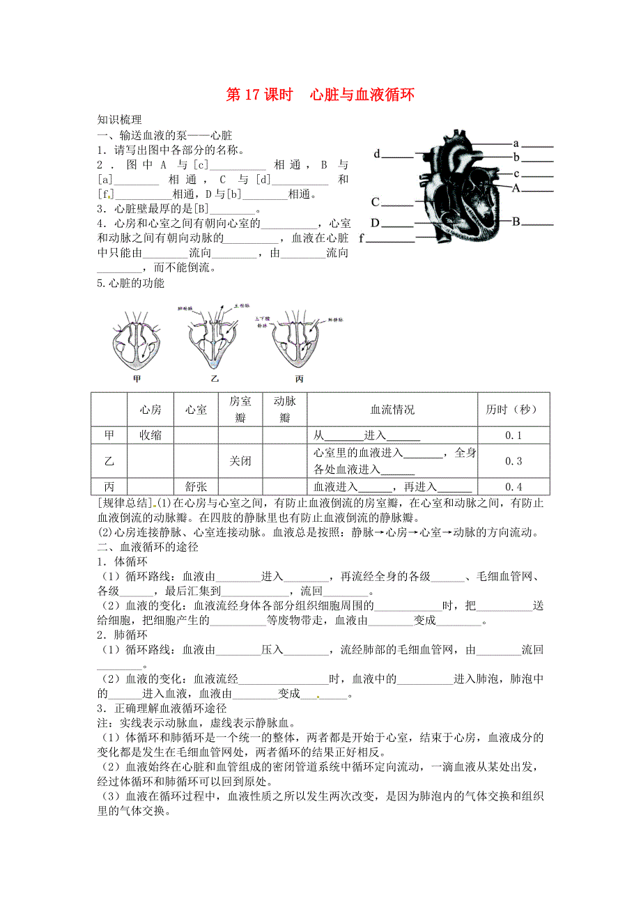 中考生物复习练习 第17课时 心脏与血液循环试题 新人教版_第1页