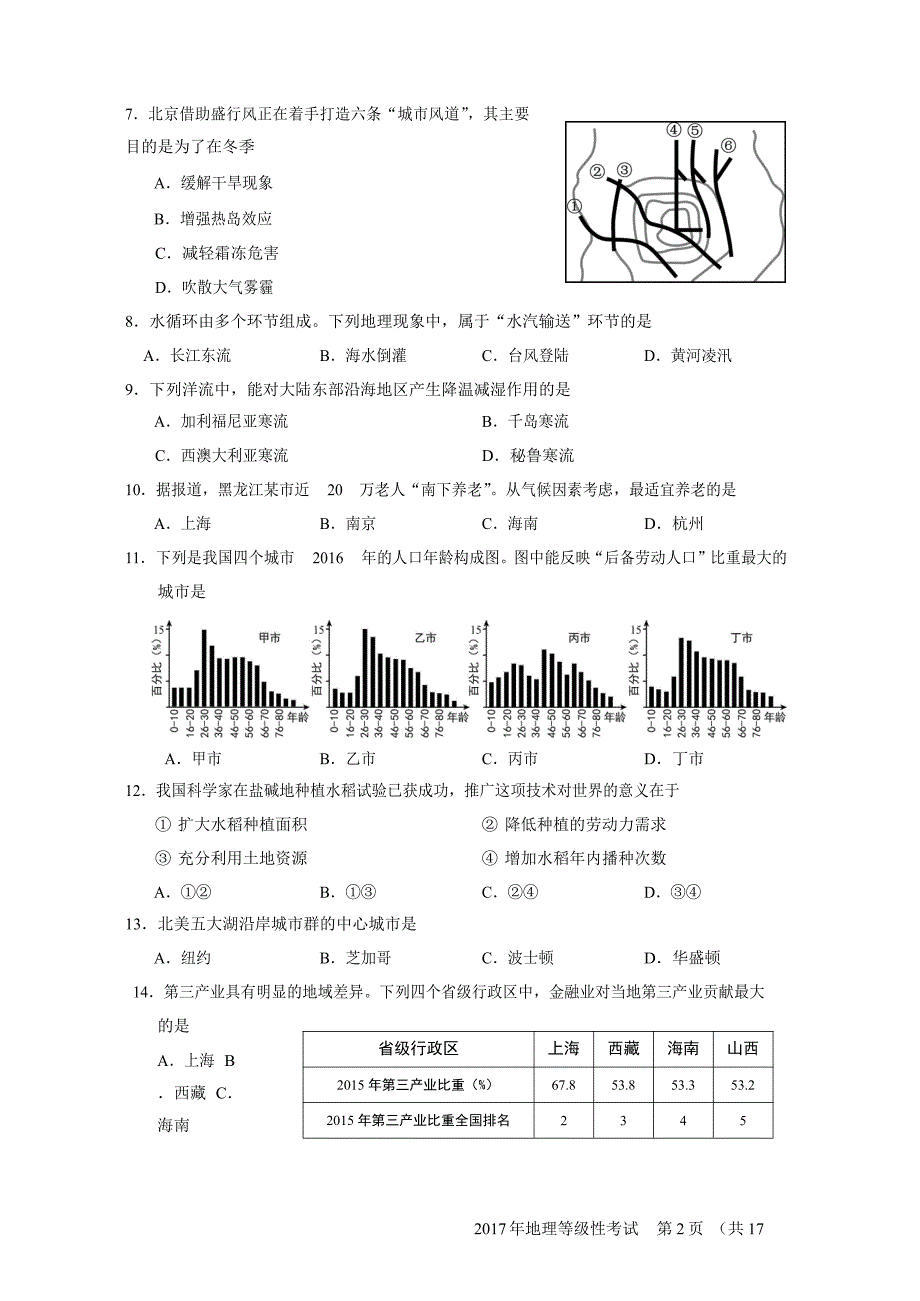 2017年上海学业水平等级性考试地理卷及答案解析_第2页