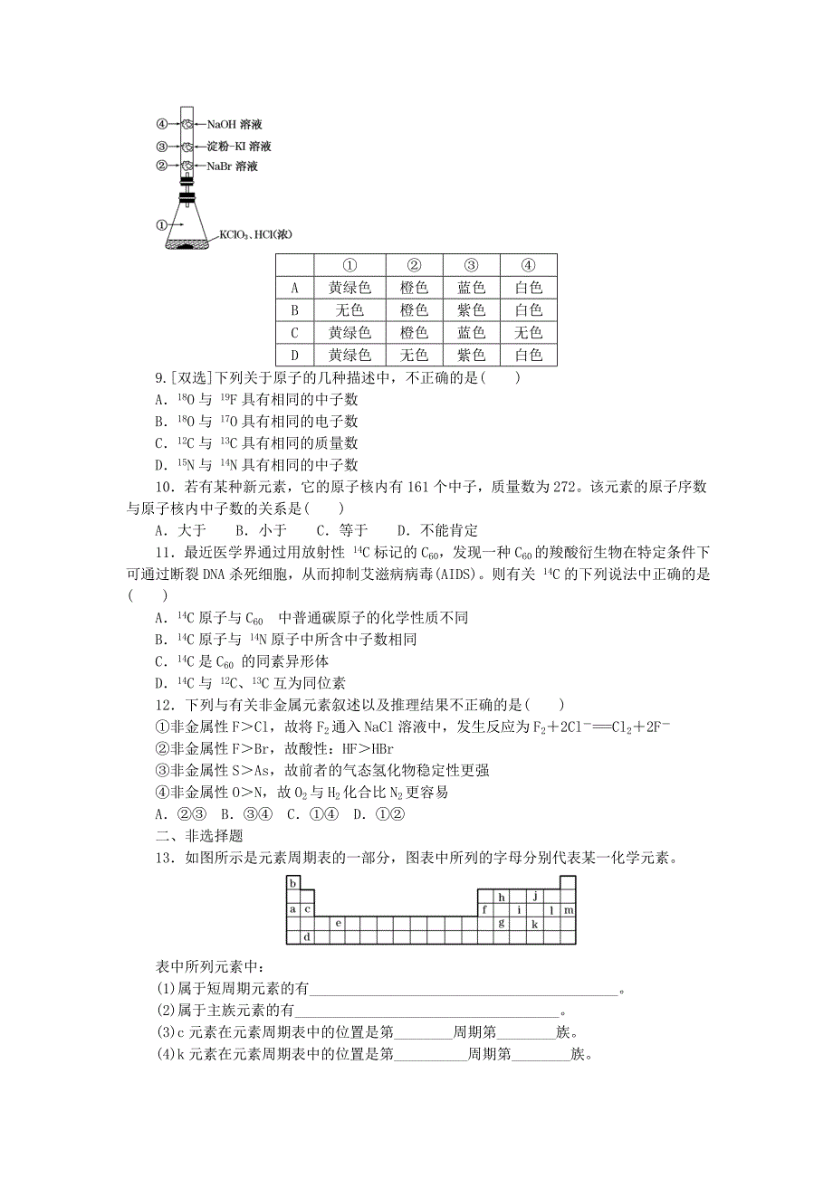 2015-2016学年高中化学 第一章 物质结构元素周期律 第一节 元素周期表课时达标训练 新人教版必修2_第2页