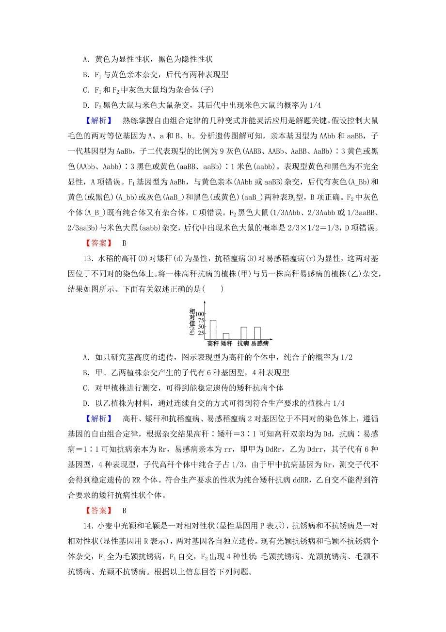 2016-2017学年高中生物第3章遗传和染色体第2节基因的自由组合定律第1课时学业分层测评苏教版必修_第5页