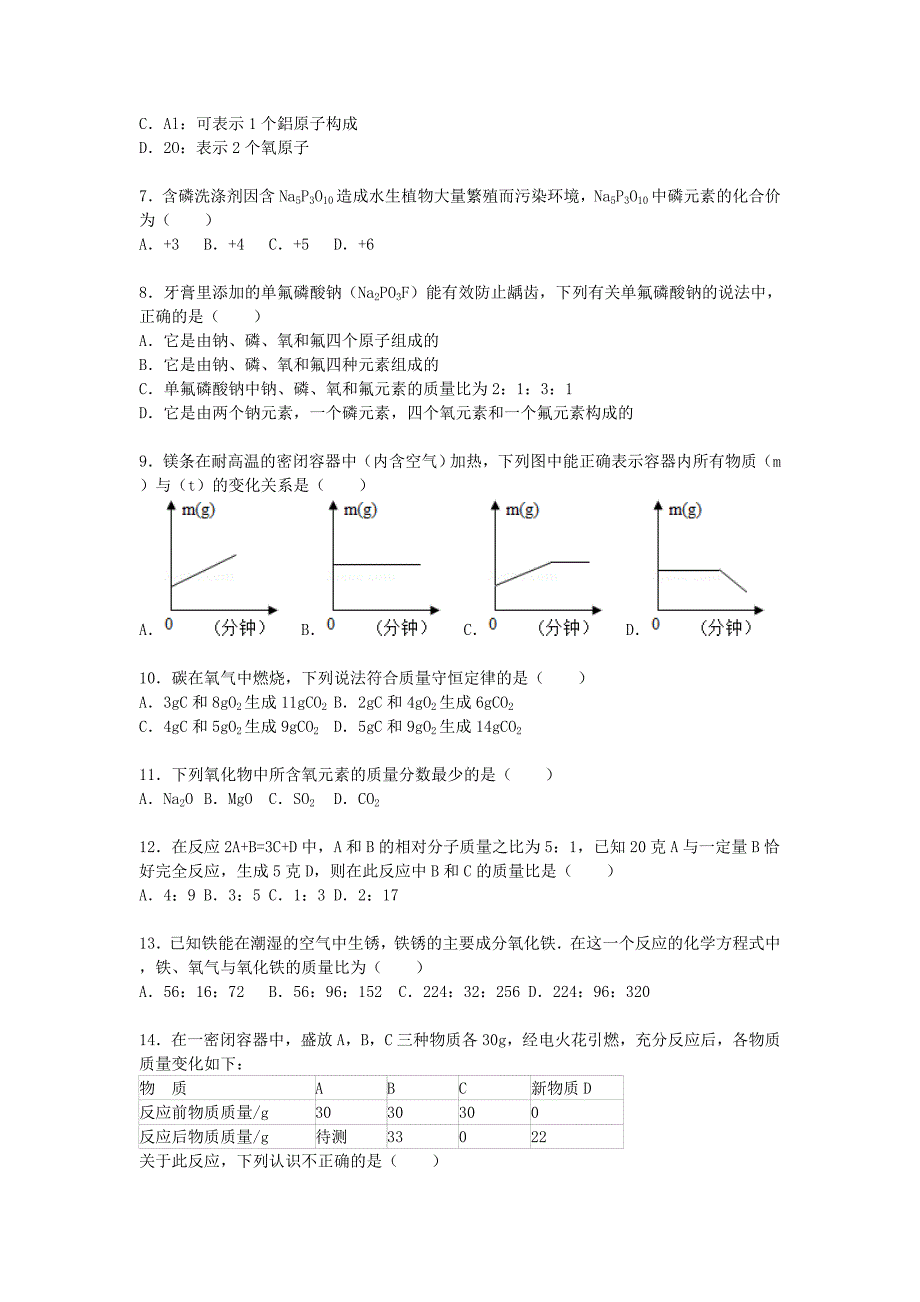 山东省济南市2015-2016学年九年级化学上学期段考试题（三)（含解析) 新人教版_第2页