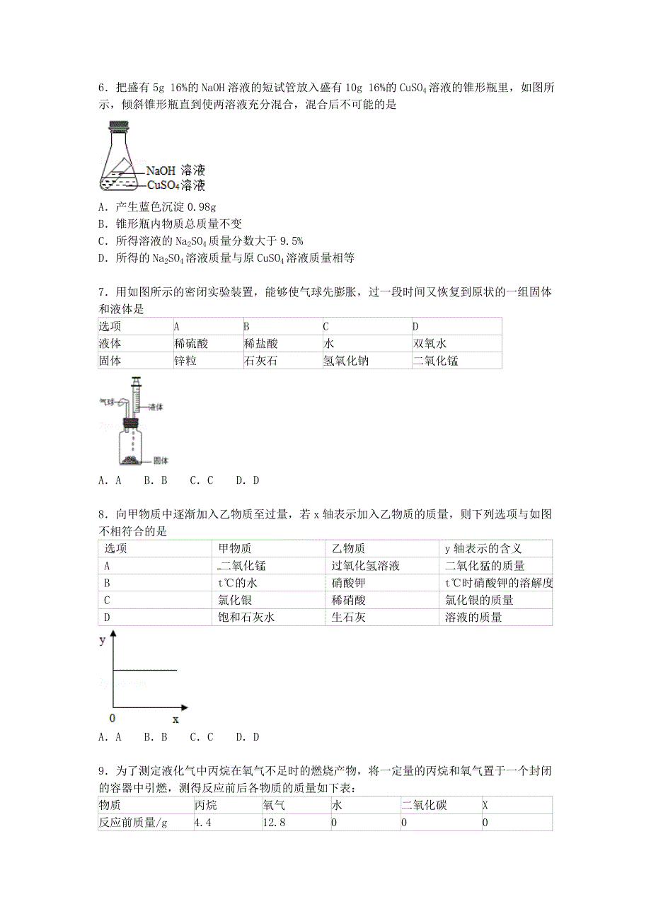 浙江省宁波市余姚市梨洲中学2016届九年级化学上学期第一次月考试题 新人教版_第2页