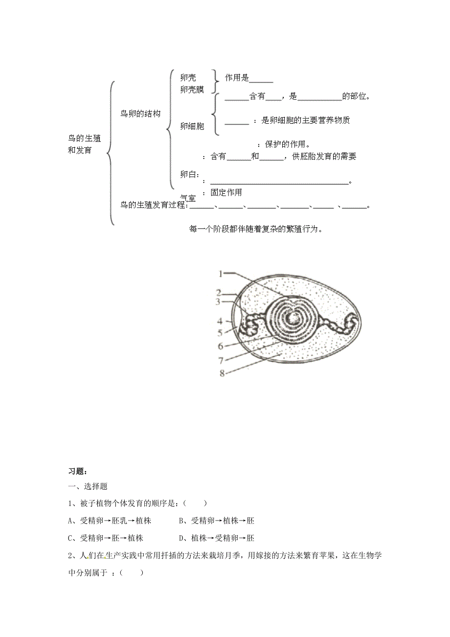 内蒙古包头市第二十五中学八年级生物下册 7.1 生物的生殖和发育单元练习（新版)新人教版_第2页