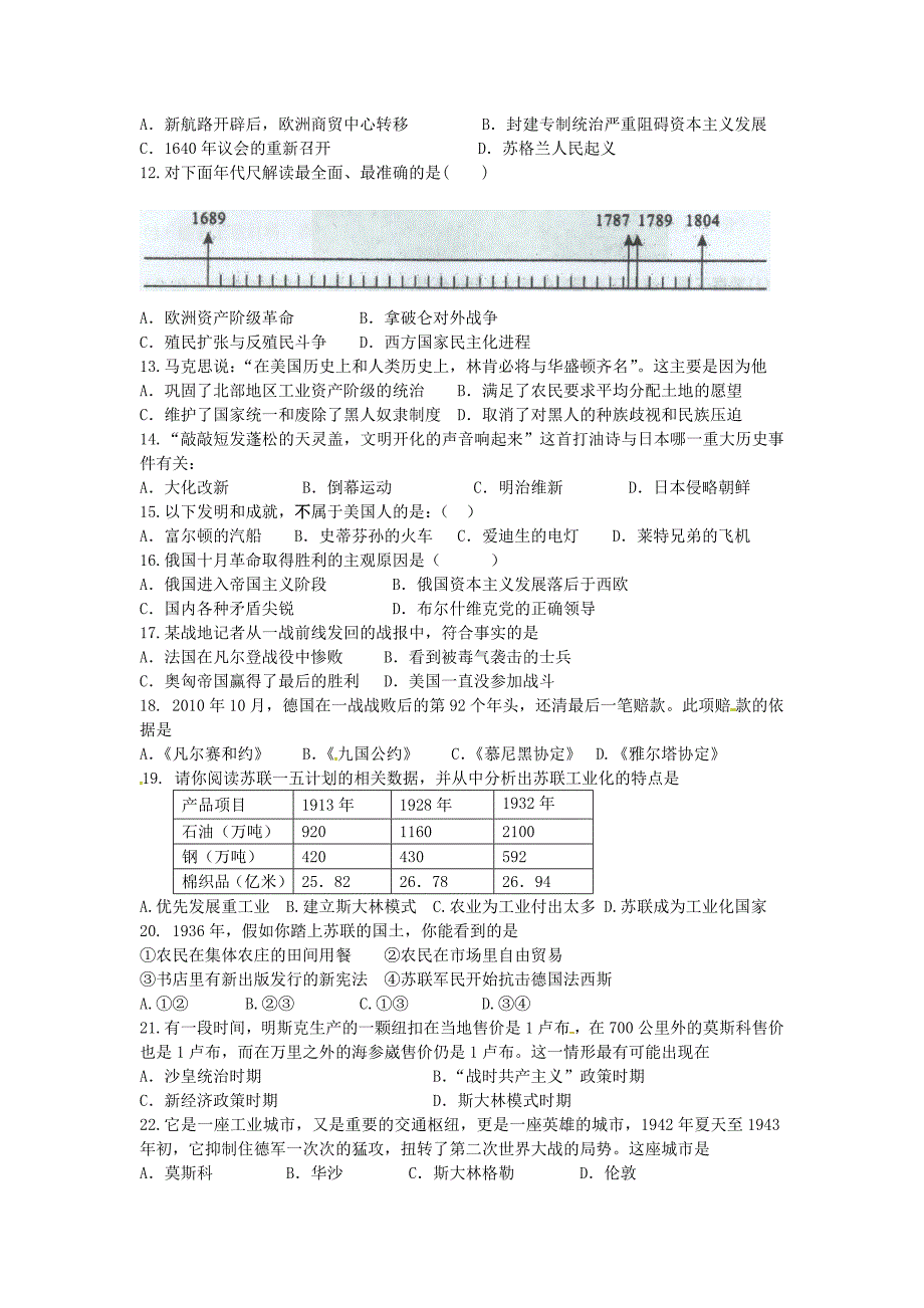 广东省深圳市十校联考2015届九年级历史下学期开学前测试题_第2页