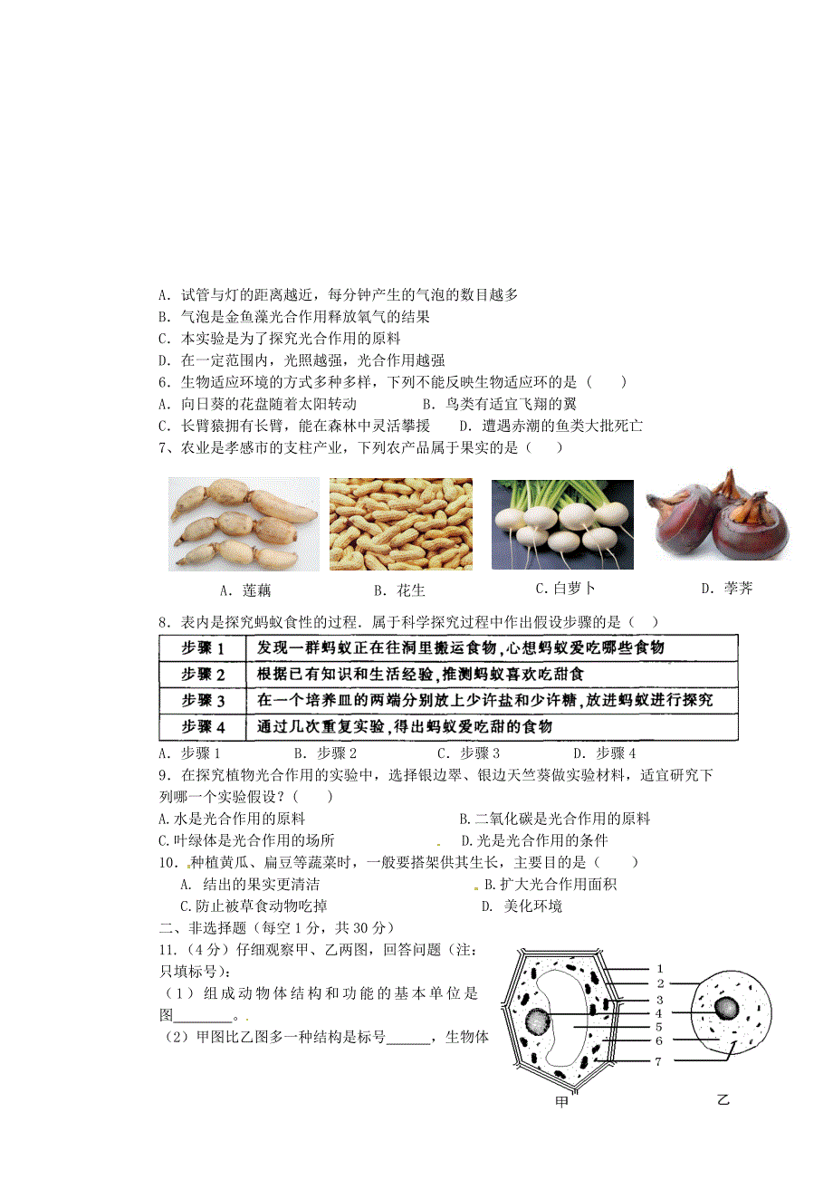 湖北省利川市文斗乡2015-2016学年七年级生物上学期期中试题 北师大版_第2页