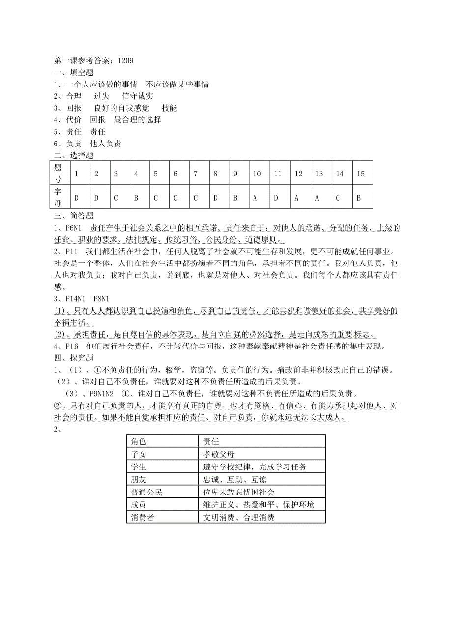 九年级政治全册 第一课 责任与角色同在练习题2 新人教版_第5页