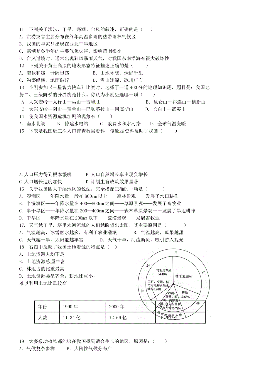 内蒙古鄂尔多斯东胜区伊克昭中学2015-2016学年八年级地理上学期第一次月考试题 新人教版_第2页