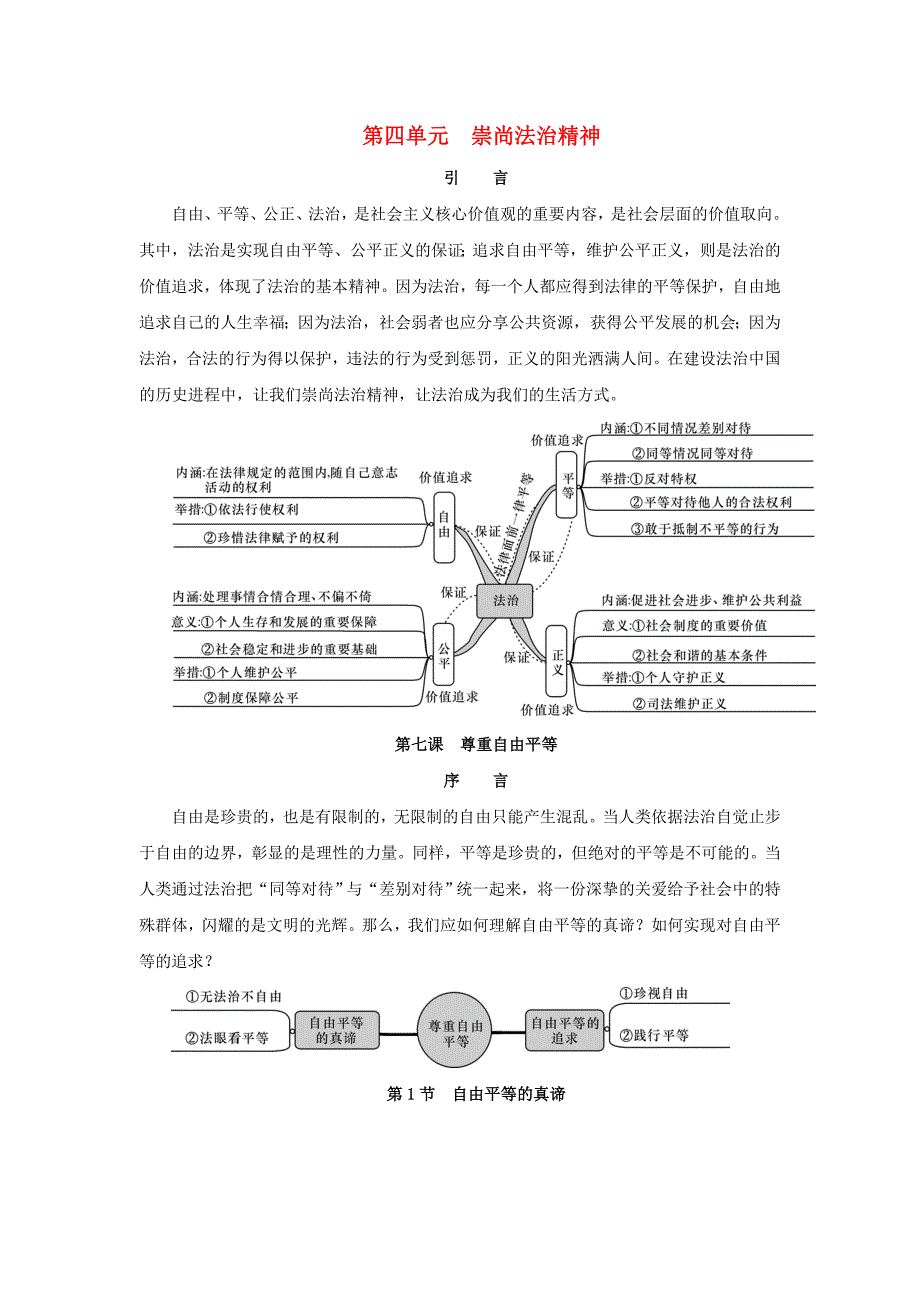 2018学年八年级道德与法治下册 第四单元 崇尚法治精神 第七课 尊重自由平等 第1框 自由平等的真谛学案 新人教版_第1页